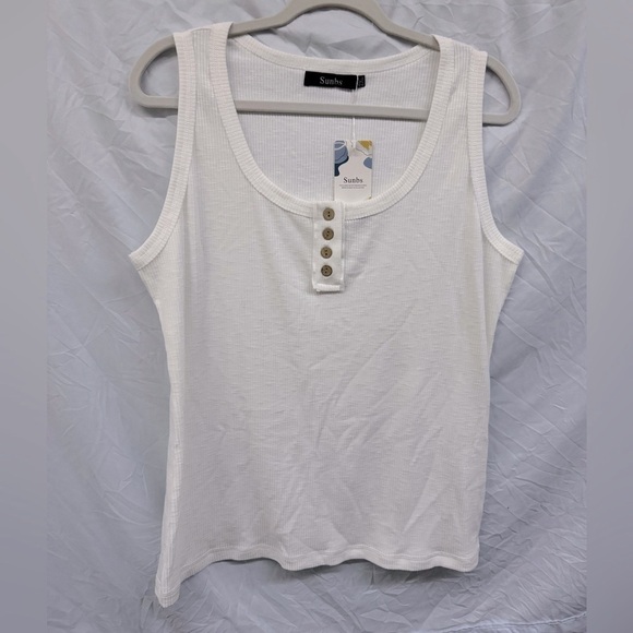 Tops - White Ribbed Button Henley Tank Top size 2XL
